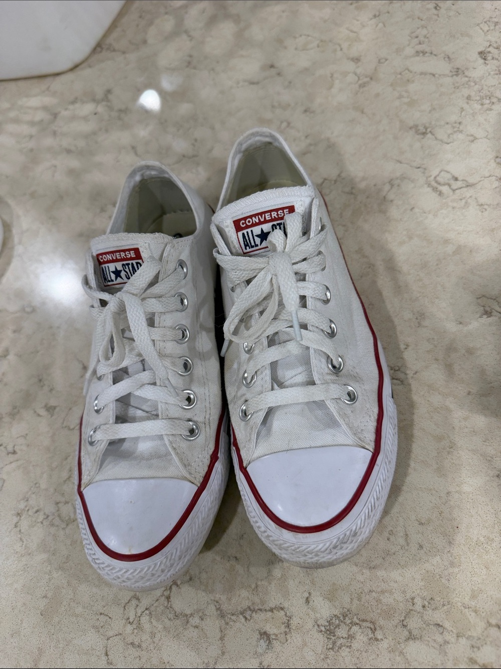 Converse White Low Top Sneakers with Red Trim